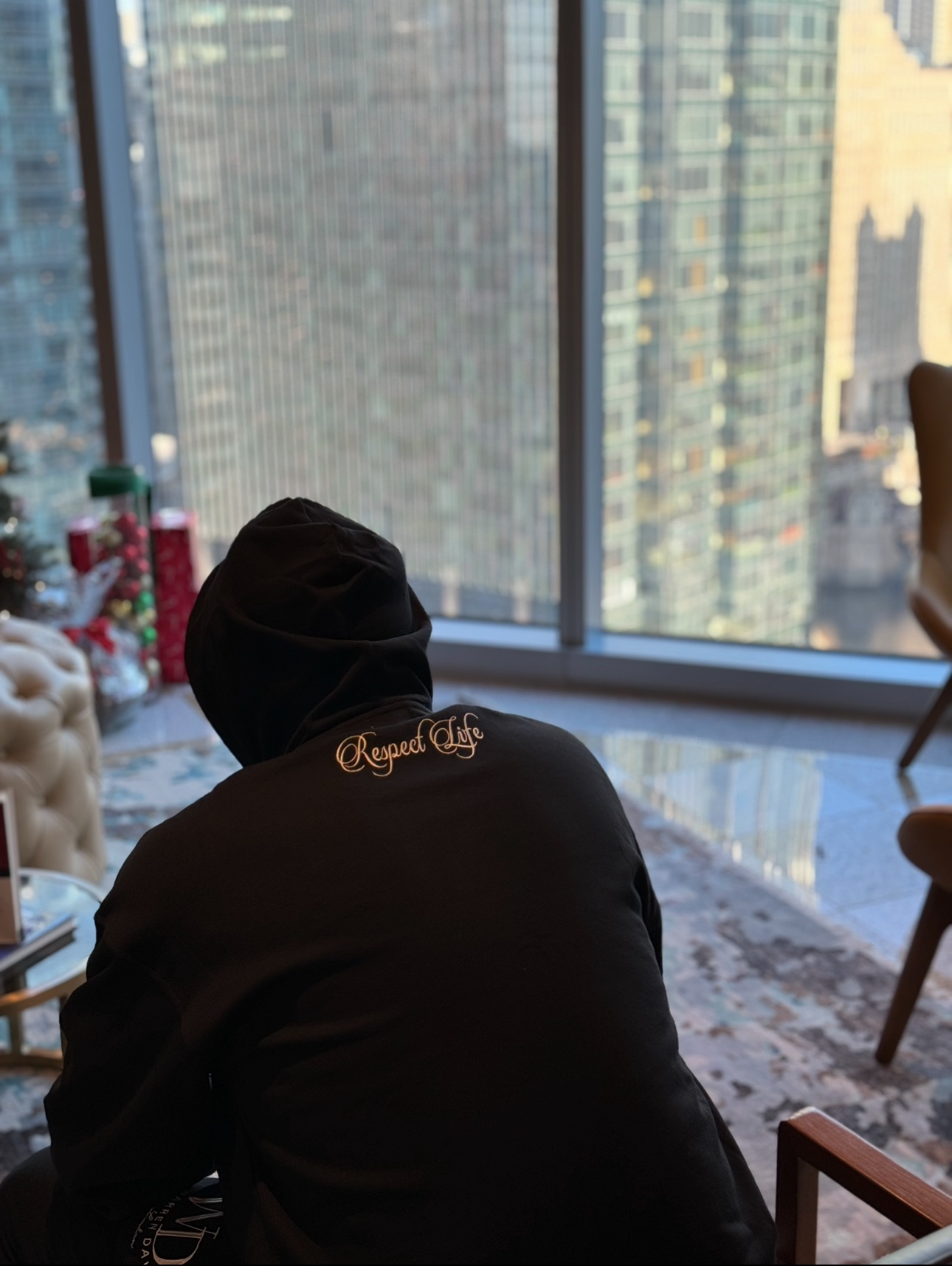 Warren Davis Embroidered High Quality Hoodie w/joggers pants (Black)Available Now