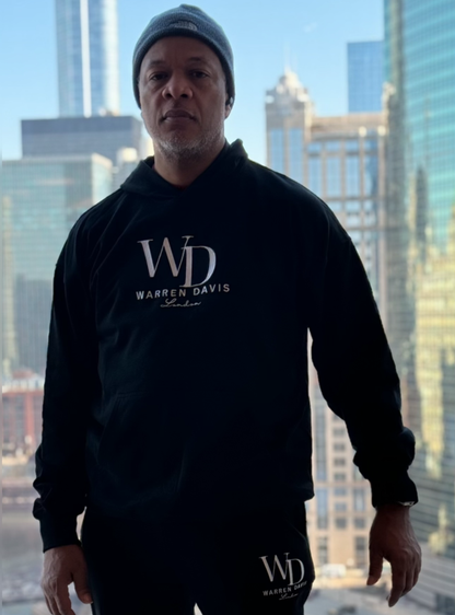 Warren Davis Embroidered High Quality Hoodie w/joggers pants (Black)Available Now