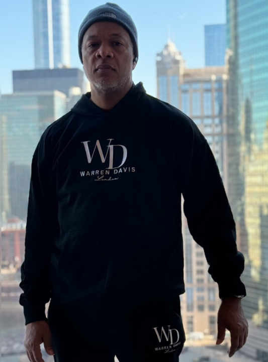 Warren Davis Embroidered High Quality Hoodie w/joggers pants (Black)Available Now
