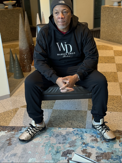 Warren Davis Embroidered High Quality Hoodie w/joggers pants (Black)Available Now